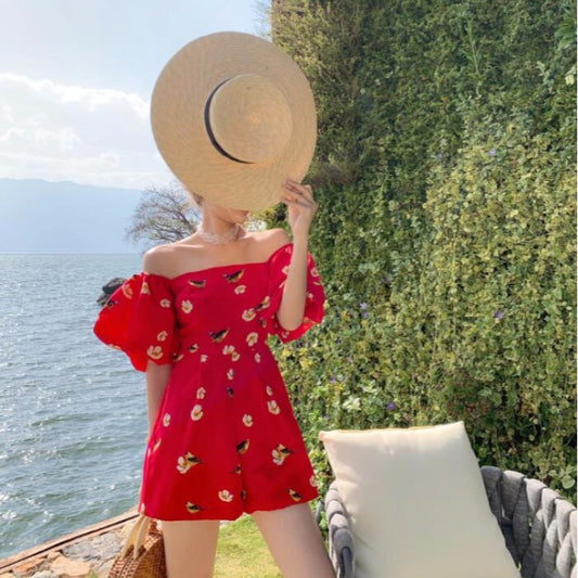Women's Vintage Print Thin Square Neck Shorts