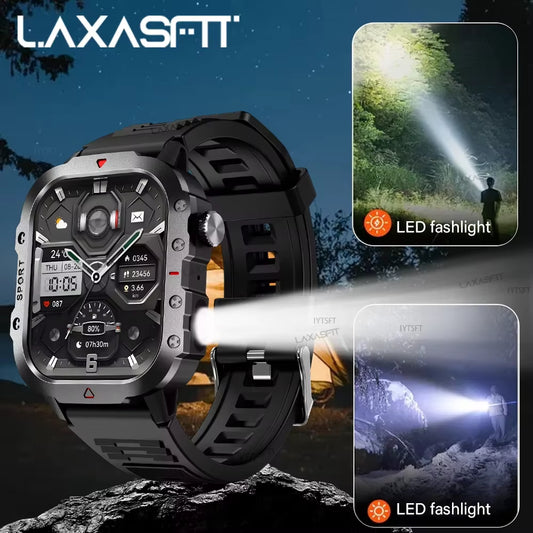 Sports Smart Watch Men'S Outdoor Sports Fitness Tracker Health Monitor LED Flashlight 2.01” Bluetooth Talk Smart Watch