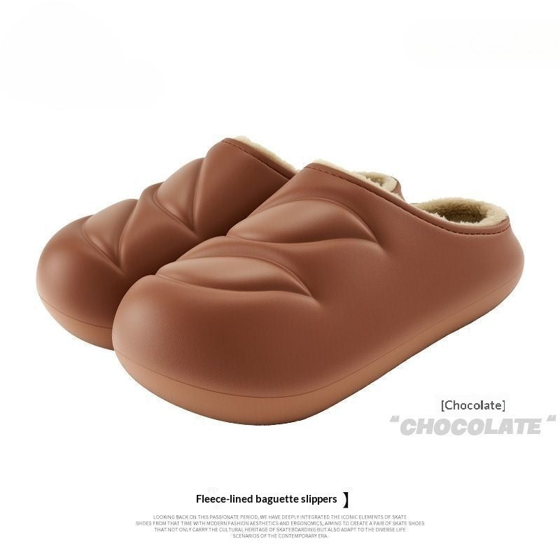 Women's Indoor Slippers With Bread-shaped Plush Lining And Soft Soles