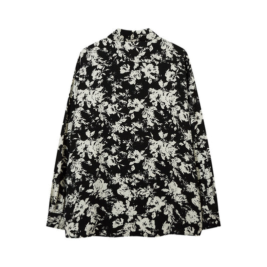 Men's Autumn Casual Loose Pu Shuai Street Lapel Niche Flower Shirt