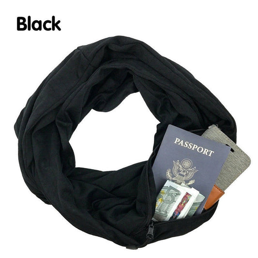 Pocket Scarf Solid Color Unlimited Bib Storage Zipper Pocket