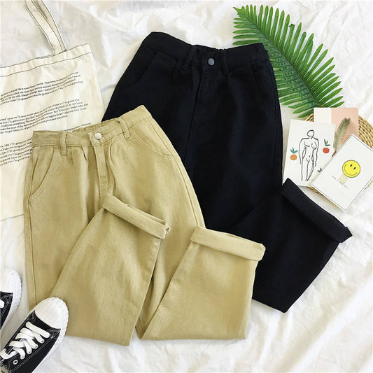 Ladies high waist straight jeans