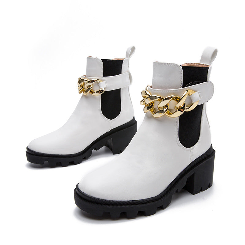 Versatile Chunky High Heel Sleeve Fleece Ankle Boots