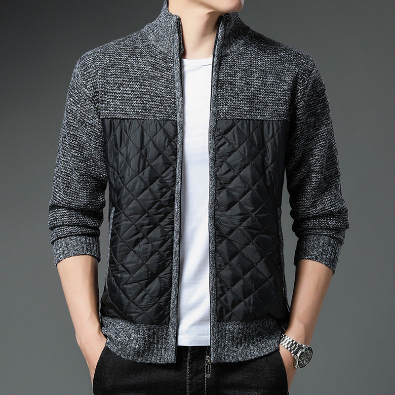 New Autumn Winter Knitted Cardigan Mens Stand-Up Collar Jacket