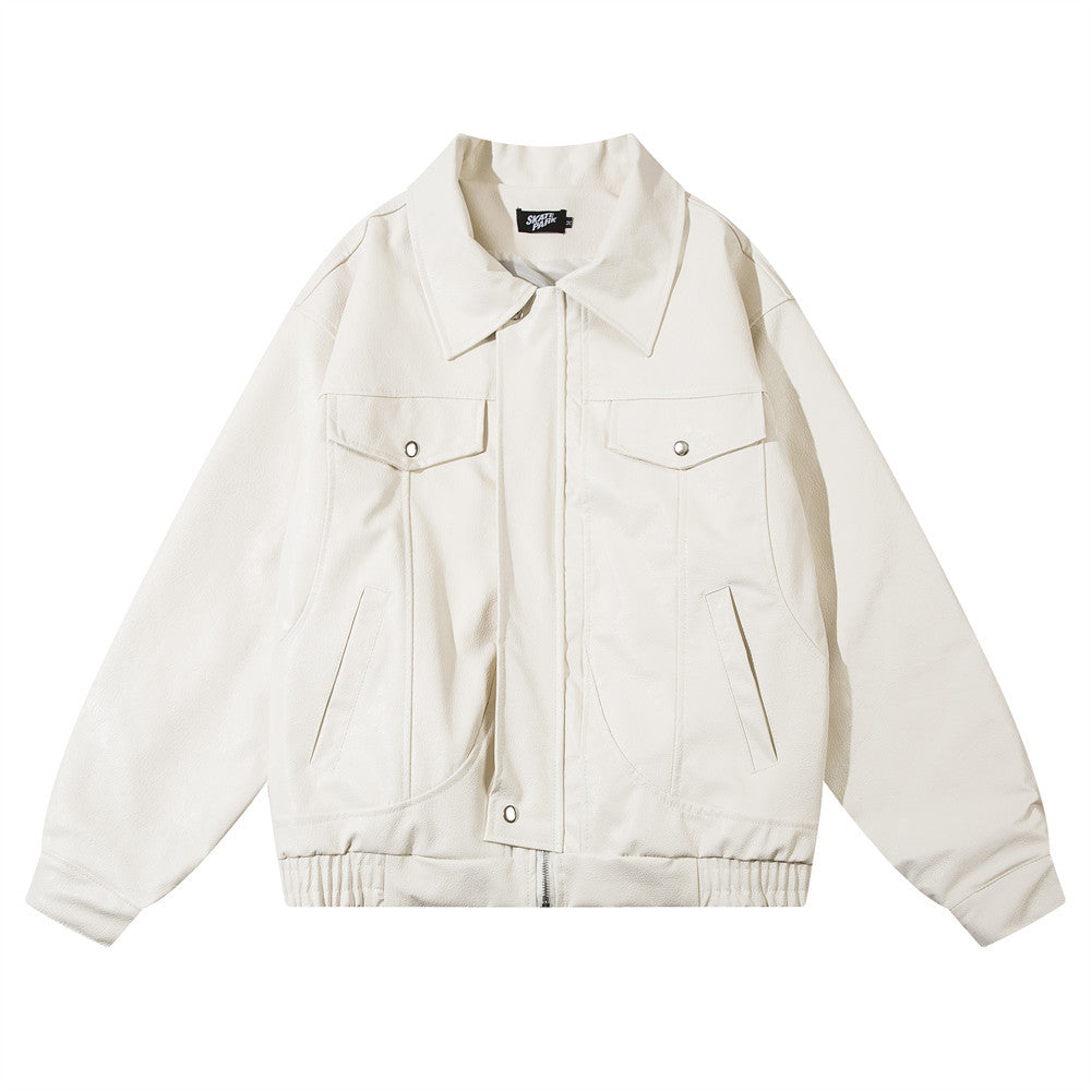 Men's Casual American Style Loose Flying PU Leather Jacket Coat