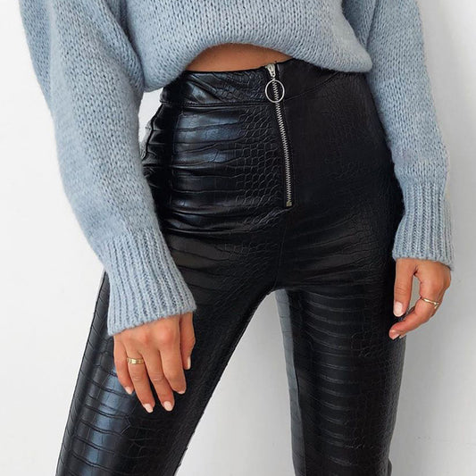 PU leather zip leggings