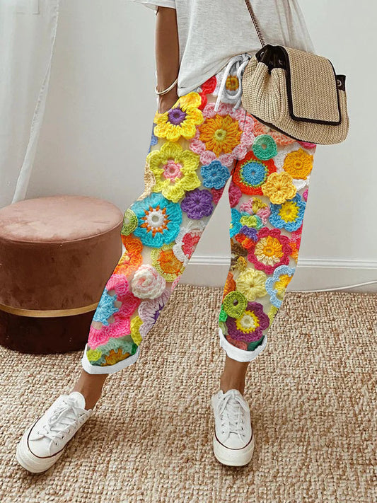 Women's Digital Printing Bubble Crepe Trousers