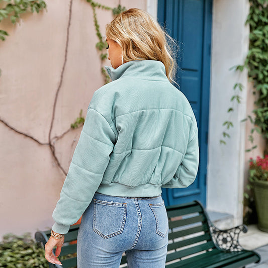 Women's Green-gray Warm Fashion Ladies Short Cotton Jacket