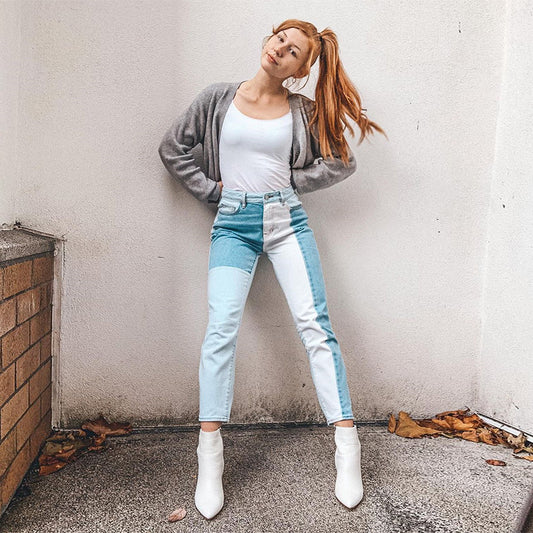Street Photo Contrast Stitching Straight Jeans