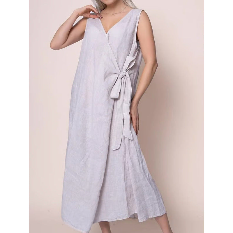 Womens Sleeveless Maxi Dress With V-Neck Side Ties