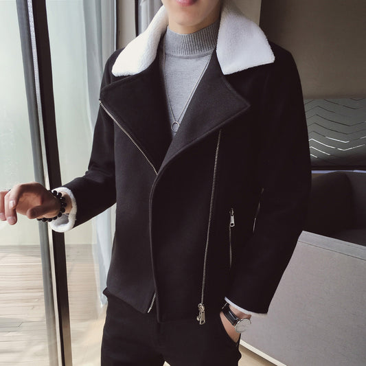 Lambs Wool Short Diagonal Zipper Jacket
