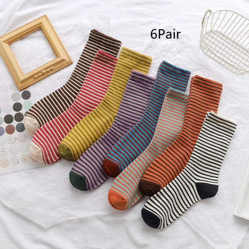 New Japanese Striped Fashion Ladies Mid Tube Socks
