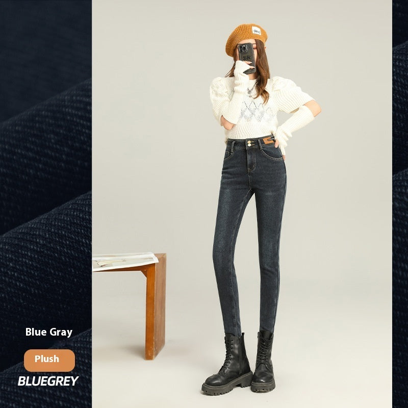 Fleece-lined Thick Jeans Women's Slim Fit