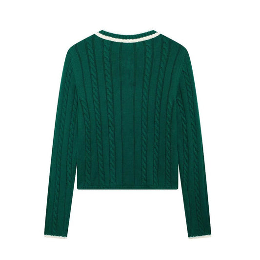 Fashion Long Sleeve V-neck Cable Pattern Sweater