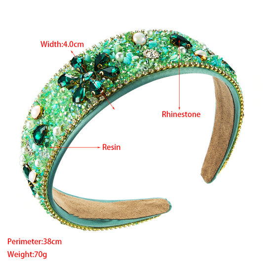 Diamond Resin Flower Cloth Wide Brim Headband