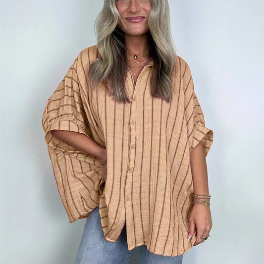 Loose-fitting Casual Striped Print Shirt