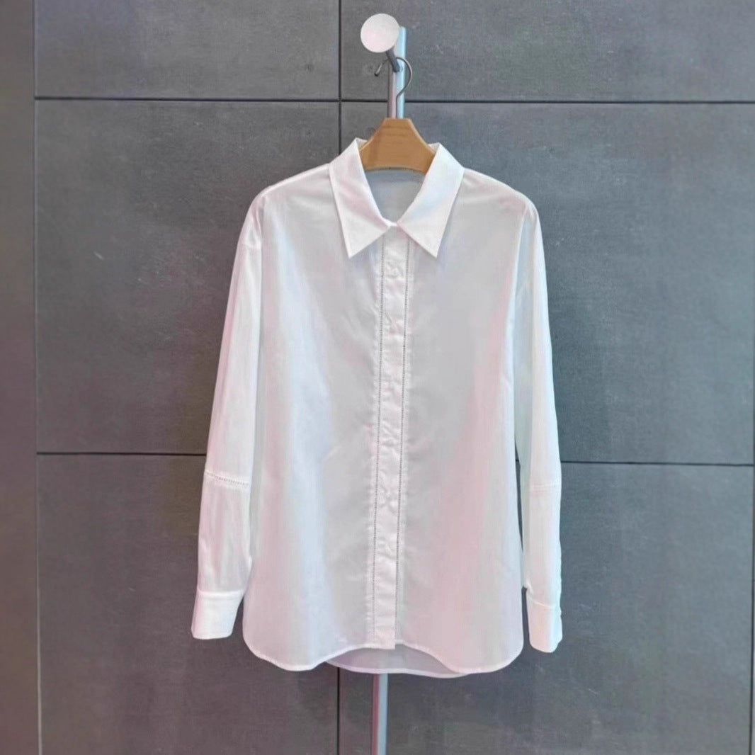 Polo Langærmet Skjorte med Udskåret Design og Revers i Enkel Stil