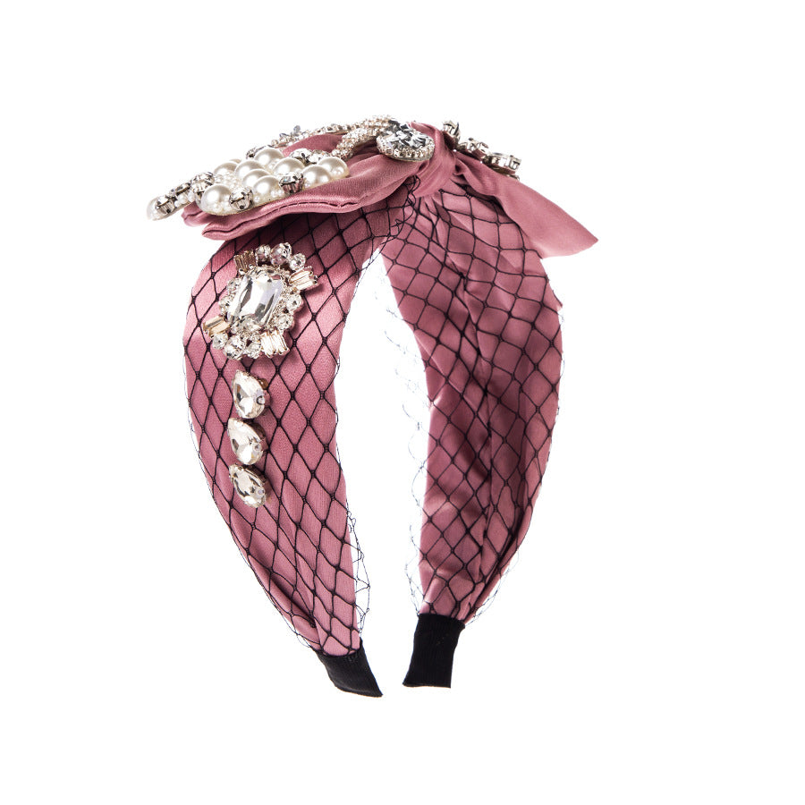Baroque Fabric Bow Full Diamond Pearl Headband