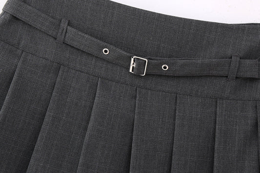 Low Waist Mini Plaid Casual Wide Pleated Culottes Skirt