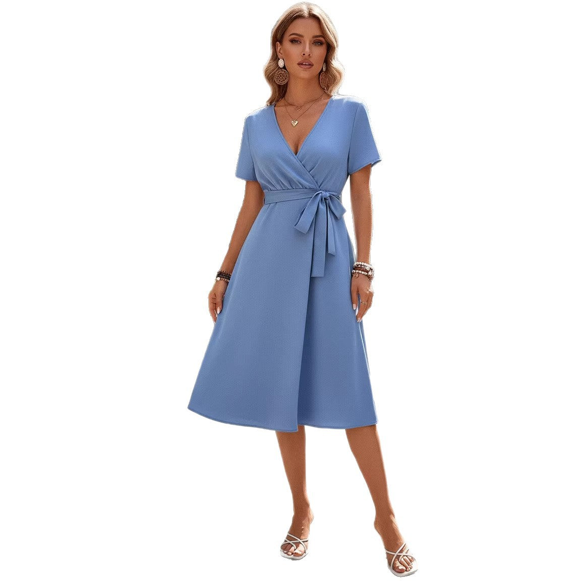 Womens Casual Loose-fittingBelted Waist Dress