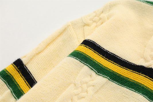Herre løs stribet revers cardigan sweater