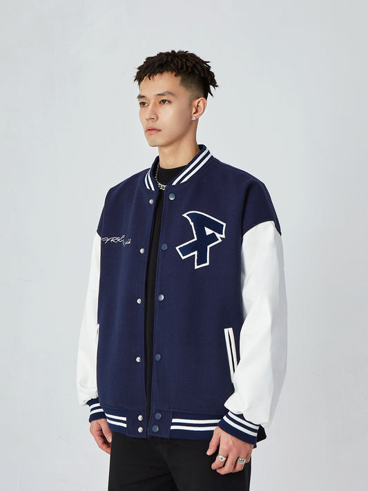 Amerikansk Retro Alfabet Broderet Baseballuniformsjakke