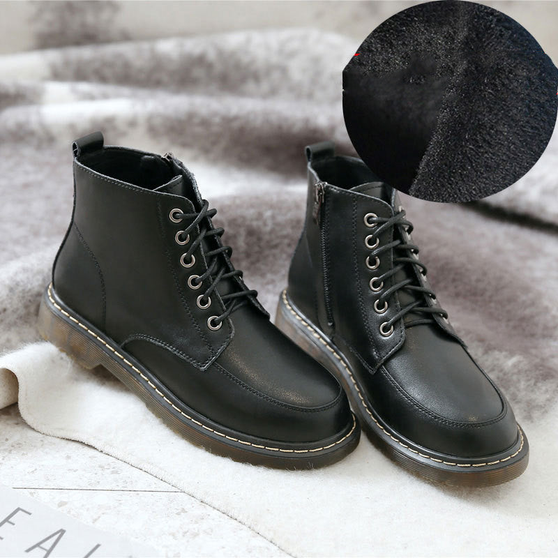 British Style Student All-match Flat Ankle Boots High-top Leather Shoes