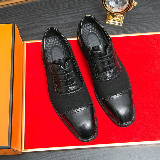 Men's Thick-soled Raised Round Toe Lace-up Business Leather Shoes