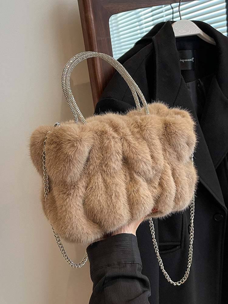 Womens New Cloud-Shaped Plush Mini Handbag