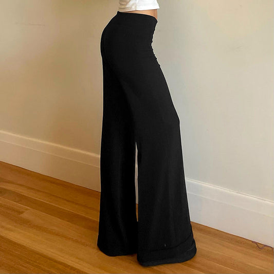 Solid Color High Waist Button Big Horn Loose Trousers Casual Pants