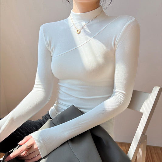 High-elastic Cotton Mock-neck Base Layer For Women