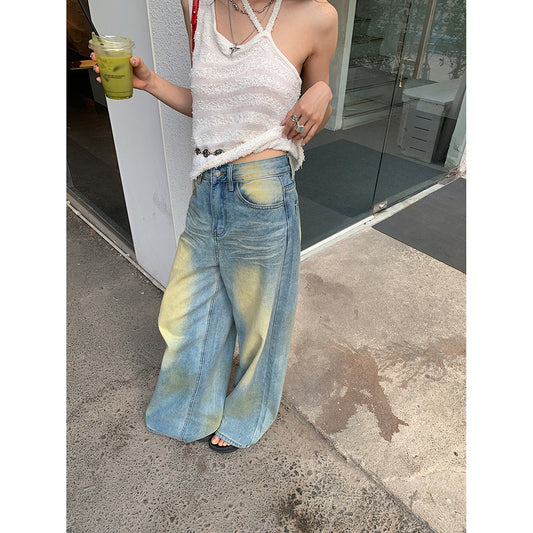 Retro mudfarvede Lyocell Jeans med ridsemønster