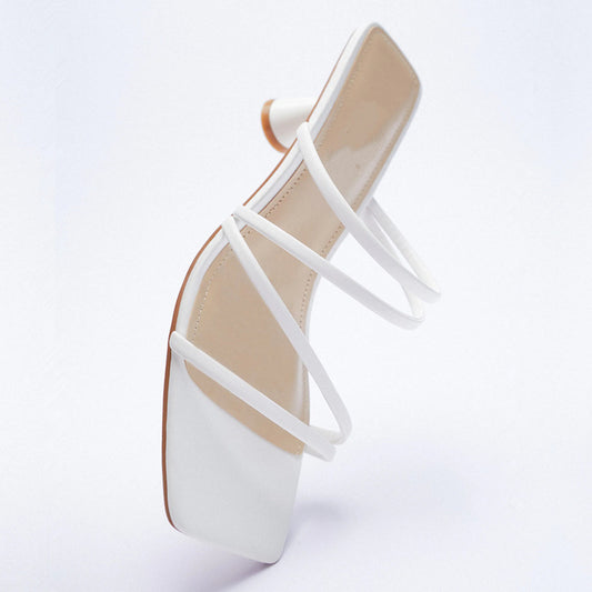 Summer New Style With Rose Wine Glass Square Toe Thin Strap Sandals Women