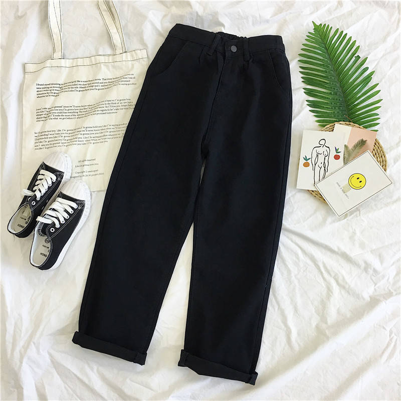 Ladies high waist straight jeans
