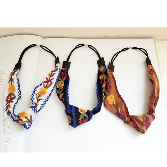 Knotted Hair Band In The Middle of Leather Velvet Embroidery Flowers