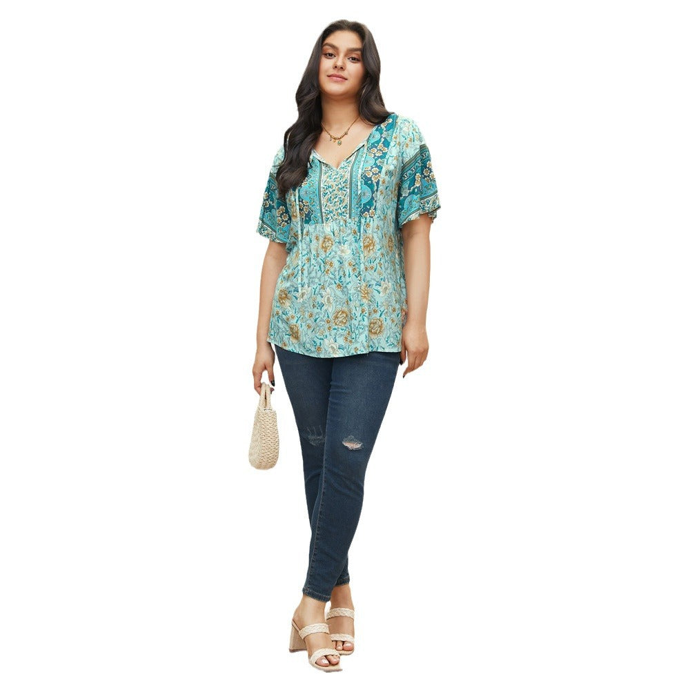 Design Sense Niche Temperament Short Sleeve Floral T-shirt