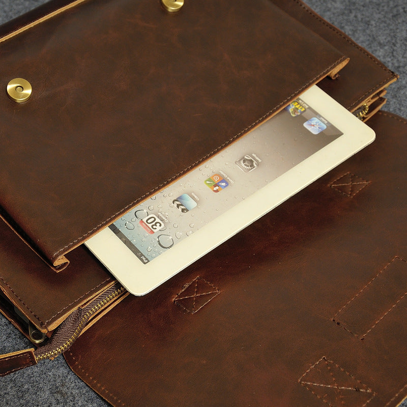 The original design of explosion models male package business package Crazy Horse Leather Handbag briefcase men's classic single shoulder bag