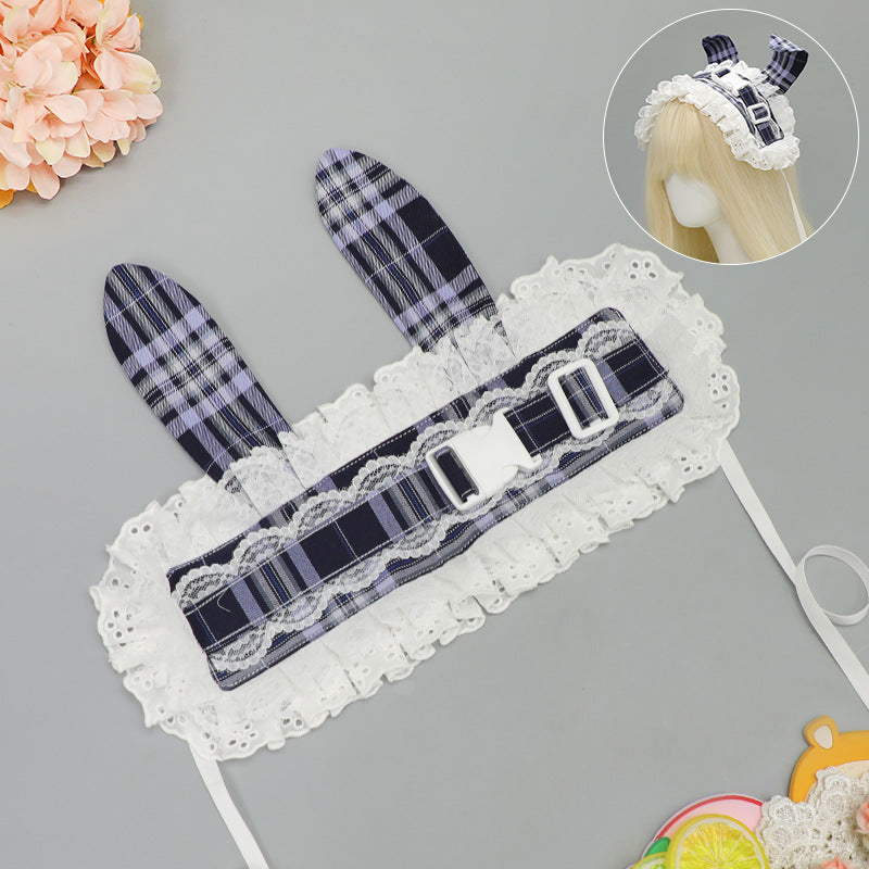 Ancient Early Pastoral Style Subculture Retro Plaid Release Buckle Hair Band