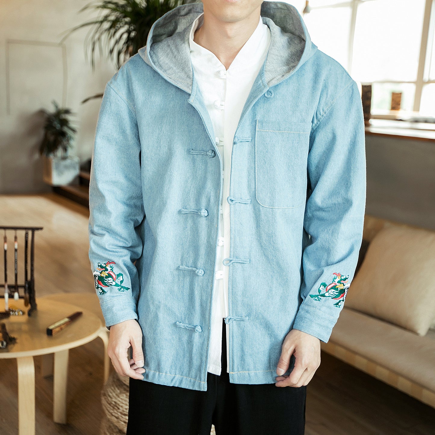 Men's Japanese Casual Denim Hooded Jacket