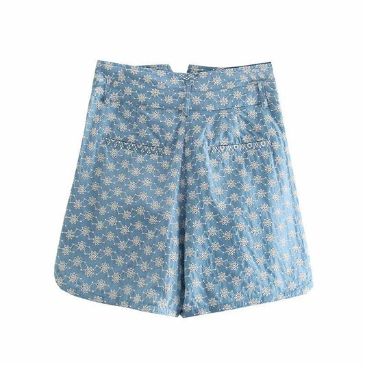 European And American Style Casual Embroidered Wide-leg Shorts