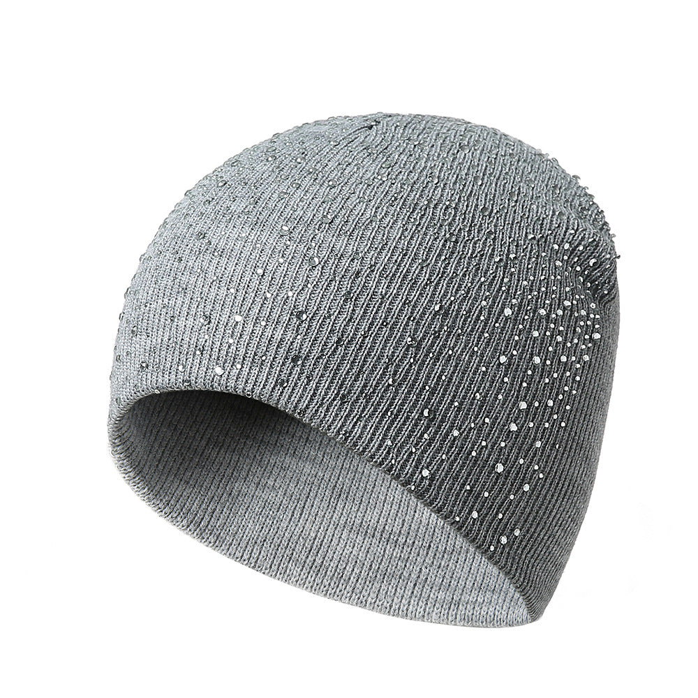 Women's Half-face Diamond Warm Knitted Hat Autumn And Winter European And American Outdoor Woolen Hat