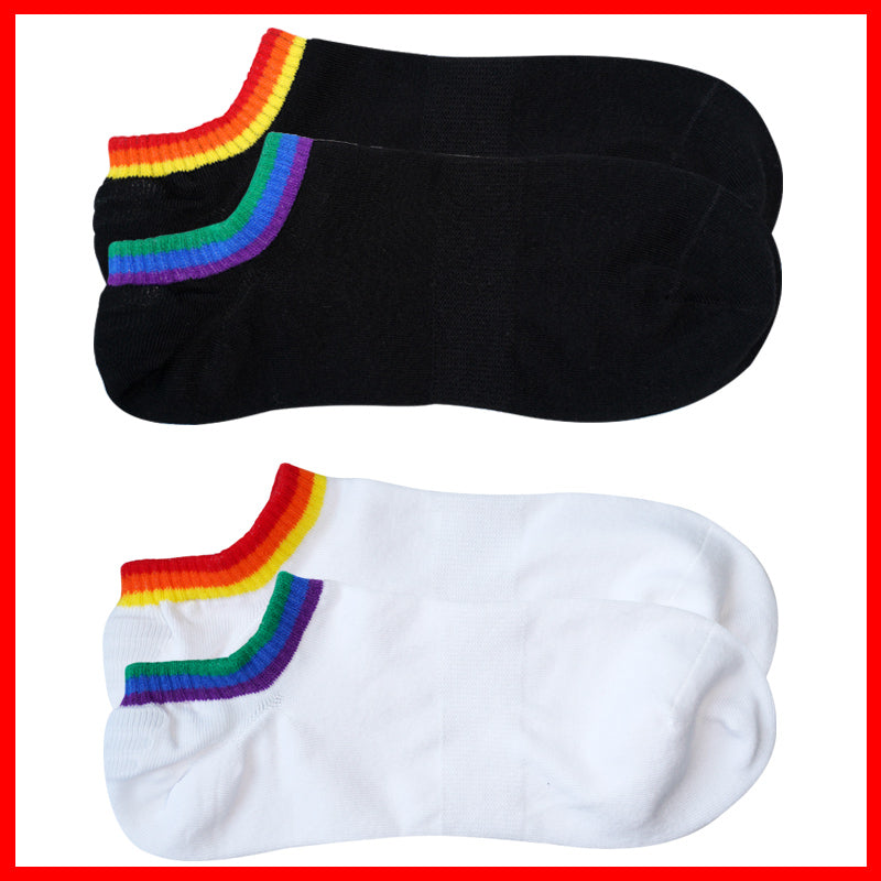 Men's Six-color Rainbow Left And Right Feet Thin Style Fitness Boat Socks