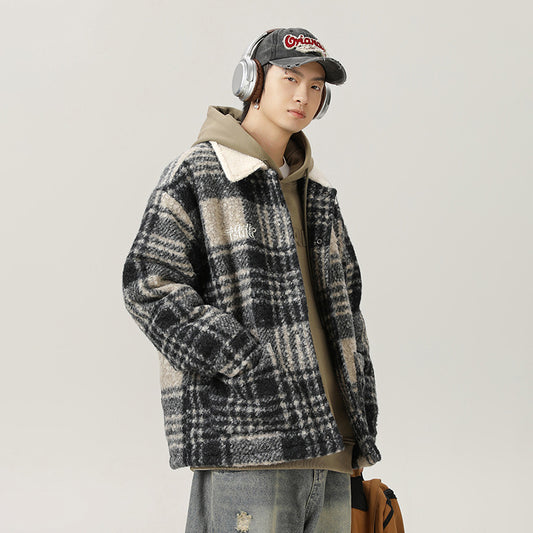 Heavy Retro Multi-colored Stripe Cotton-padded Woolen Coat