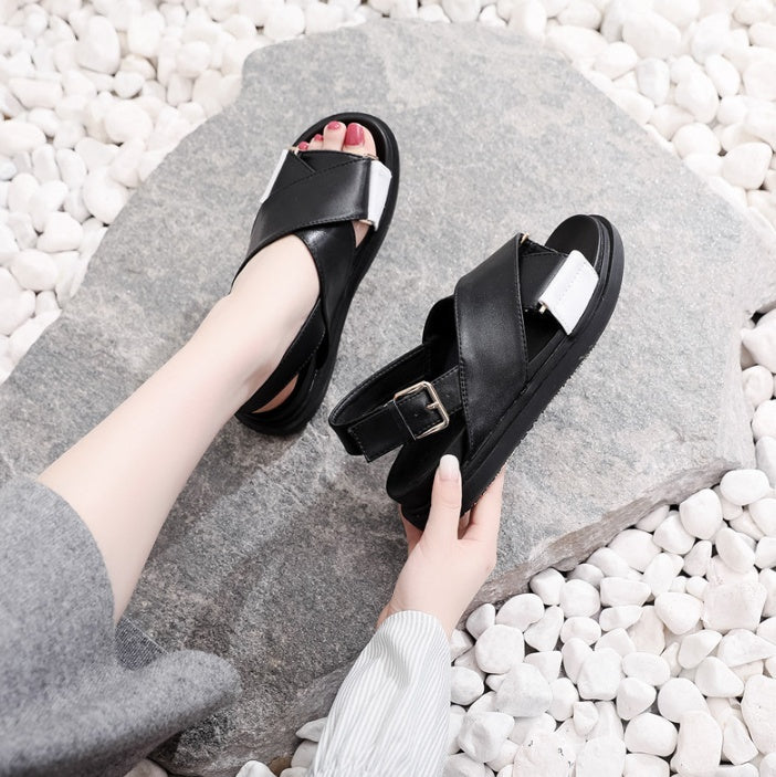 Women's Cross Sandals Hemp Rope Flat Shoes Platform Fish Mouth Sandals