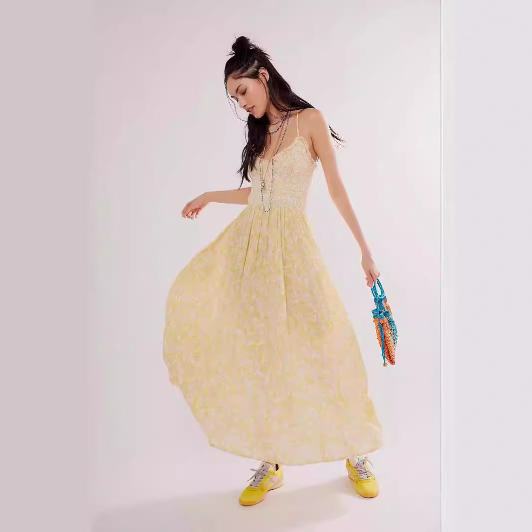 New Summer V-Neck Strap Print Dress For Women