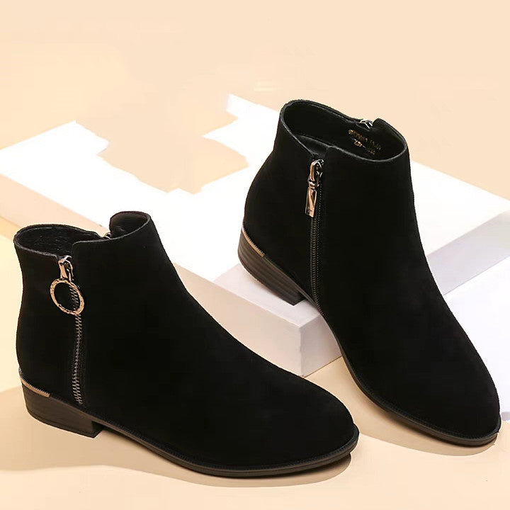 Round Toe Low Heel Thick Heel Women's Short Boots
