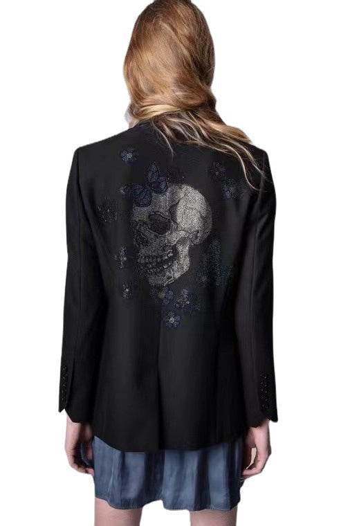 Women's New Heavy Industry Skull Butterfly Color Hot Diamond Jacket