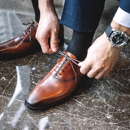 Summer Men's Cowhide Hand-polished Brock Carved Men's Shoes Business Suits Oxford Shoes