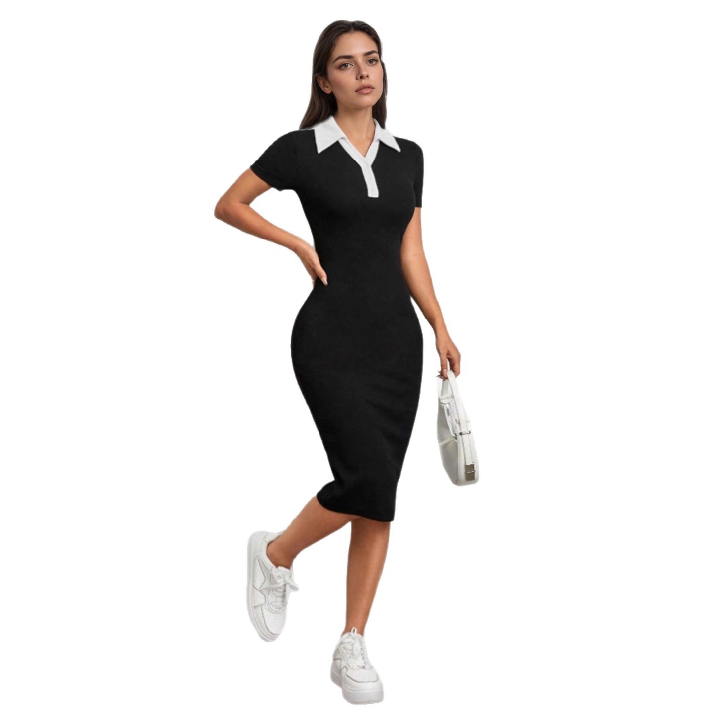 Short-sleeve Single-breasted Knitted Dress