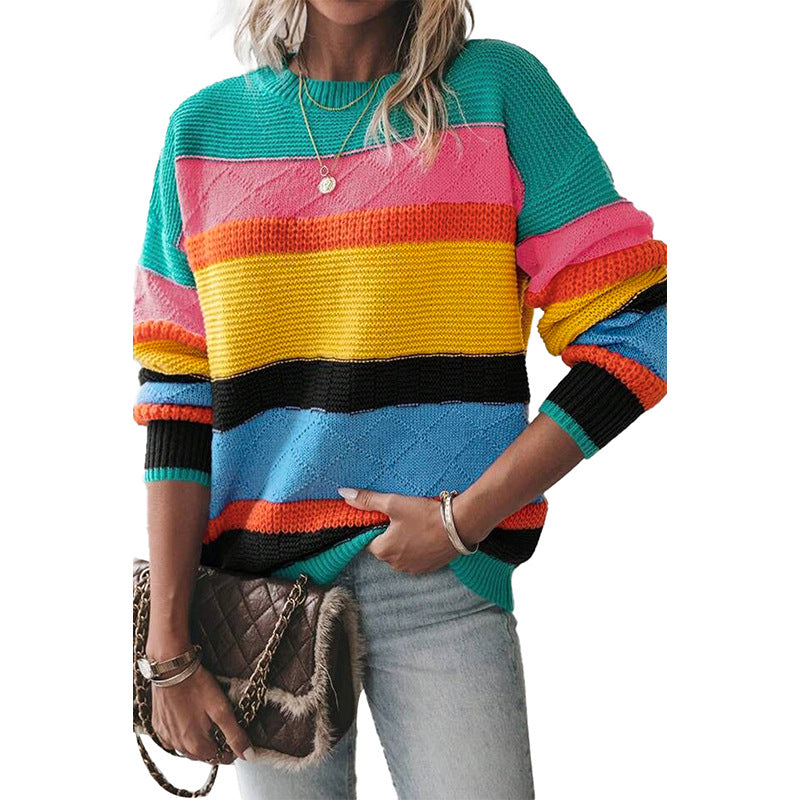 European And American Retro Easy Matching Drop-shoulder Round Neck Sweater